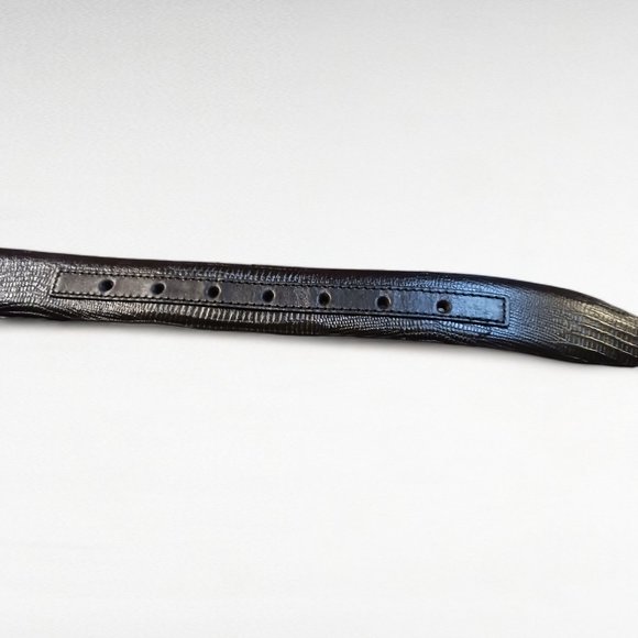 New Mens SNRGY Black Leather Reptile Embossed Brushed Silver Buckle 30" Belt - Picture 7 of 7